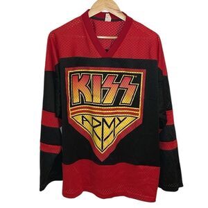 KISS Army Hockey Jersey,  Vintage Fan Club Shirt, Red, Black, Yellow 1998, XL